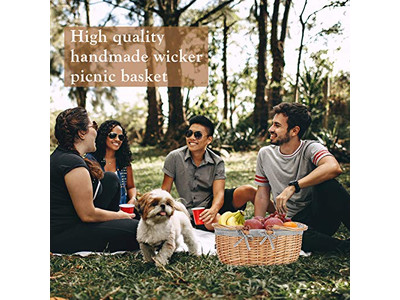 Paniers de Pique-nique Isolés en Osier Bleu et Blanc Panier Rose Parfait pour Enfants