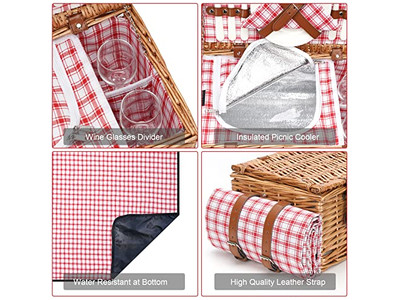 Panier de pique-nique à isolation thermique en osier pour camping, panier de la Saint-Valentin des années 1930