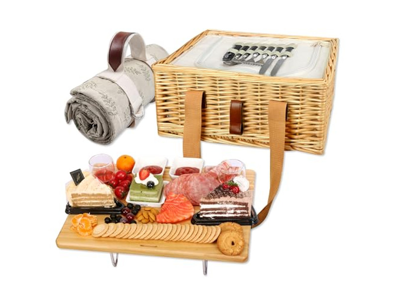 Panier de pique-nique vintage en bois en forme de cœur fait main, grande capacité douce