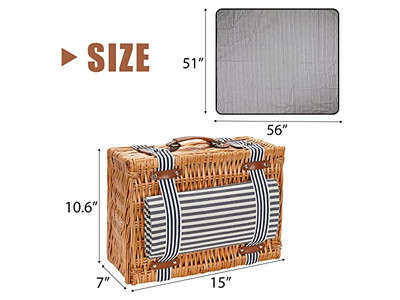 Panier de pique-nique et accessoires, osier pliable pour 4 personnes, ensemble de panier