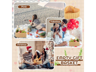 Panier de pique-nique fait main en osier, paniers avec couverture 100% polyester en forme de cœur