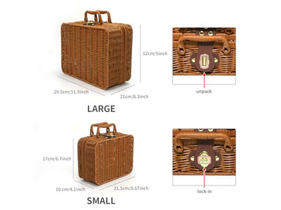 Panier de pique-nique en osier violet pour une personne, couverture portable en bambou vide moderne